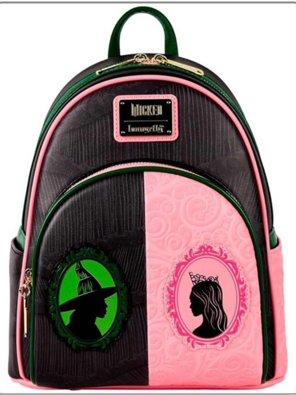 Loungefly Wicked Glinda and Elphaba Mini Backpack - Pink, Black & Green